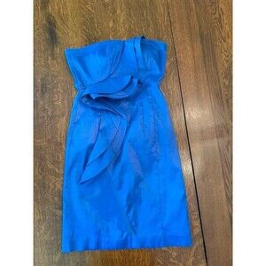 Jessica Simpson Strapless Blue Ruffle Cocktail Dress Size 4 Satin Sheath Party